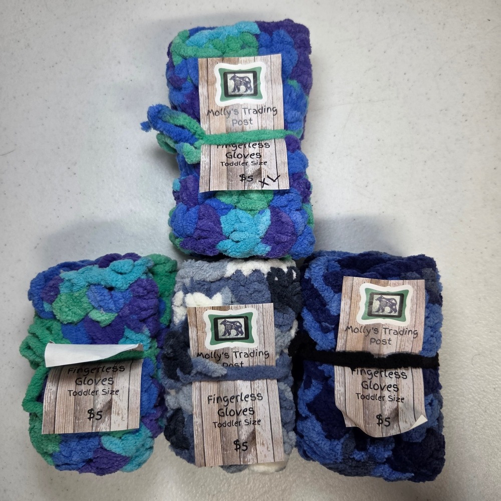 Handmade Toddler Fingerless Crochet Gloves Blue Green Camo Lot Child Winter Play
